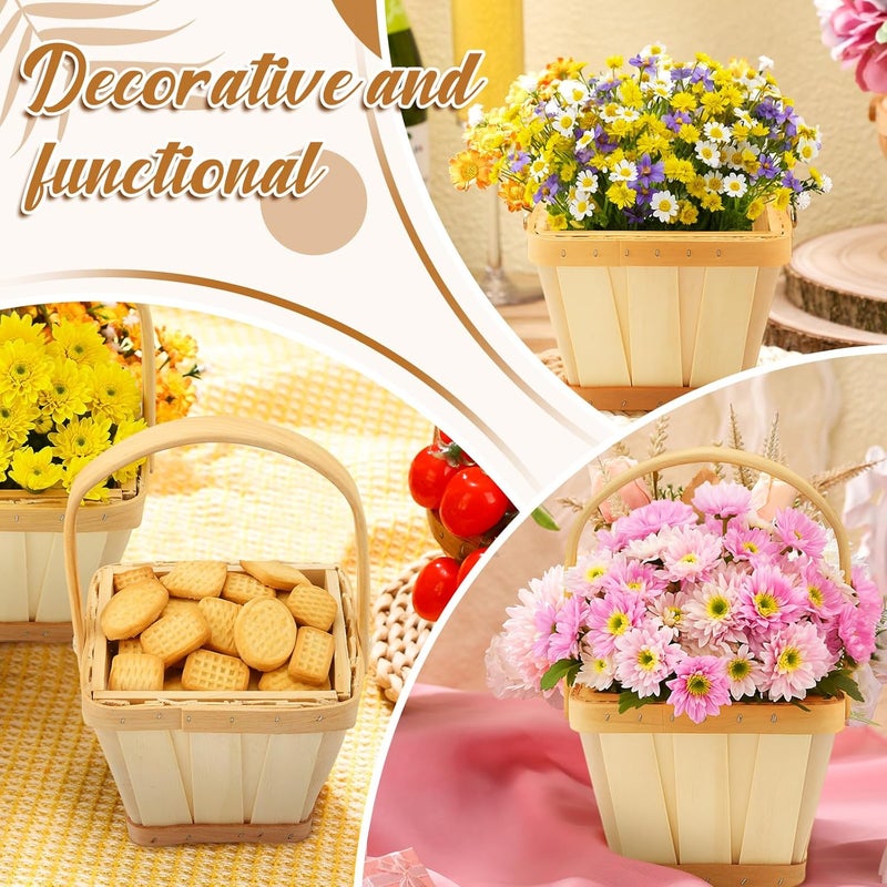Marsui 10 Pack Mini Square Wooden Bushel Apple Baskets with Handle, 5.1 x 3.9 x 3.1 Inch Berry Picking Baskets Small Fruit Strawberries Buckets for Autumn Harvest Farmers Market Decoration - Image 4